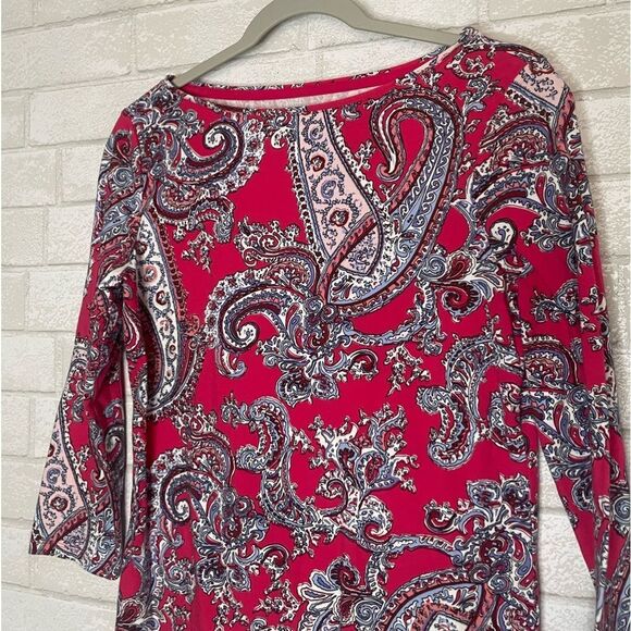 Talbots “The Talbots Tee” Paisley Printed 3/4 Sleeve Shirt 95% Cotton 5% spandex - Picture 5 of 8